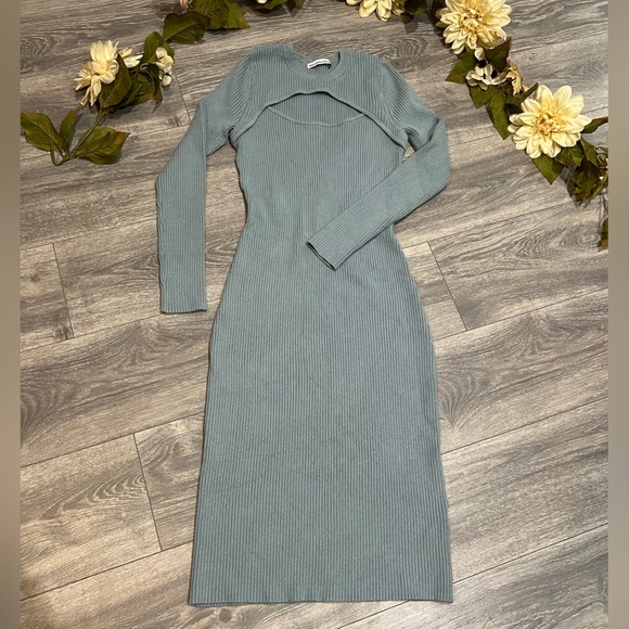Abercrombie & Fitch Long Sleeve CutOut keyhole Knit Sweater Midi Dress L - Picture 4 of 10